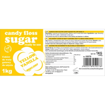 Kolorowy cukier do waty cukrowej żółty o smaku waniliowym 1kg