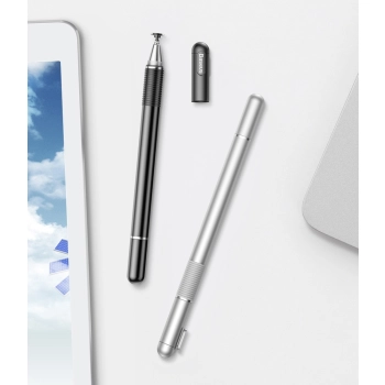 Dwustronny pojemnościowy rysik disc stylus + żelopis długopis srebrny