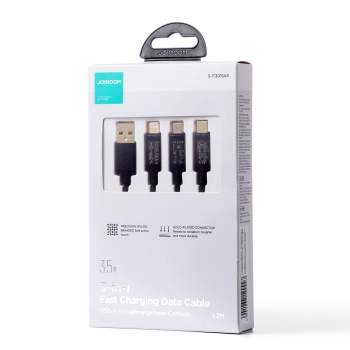 3w1 kabel przewód USB - USB-C / Lightning / micro USB 3.5 A 1.2m czarny