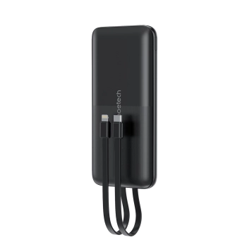 Powerbank 10000 mAh 22.5W USB-A USB-C micro USB z kablem USB-C i Lightning - czarny