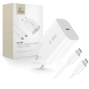 Ładowarka sieciowa USB-C z kablem USB-C PD 20W - biała