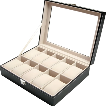 Pudełko organizer box na zegarki lub biżuterię 10 przegród - czarne