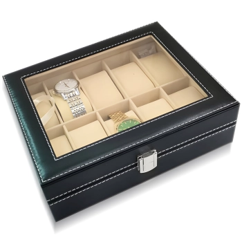 Pudełko organizer box na zegarki lub biżuterię 10 przegród - czarne