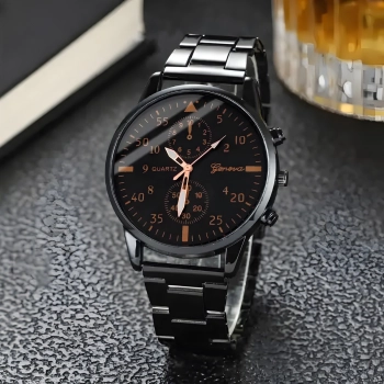 Zegarek męski kwarcowy klasyczny z bransoletą STAL 40 mm - czarny