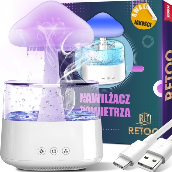 Nawilżacz powietrza dyfuzor do aromaterapii grzybek deszcz 7 kolorów LED 450 ml