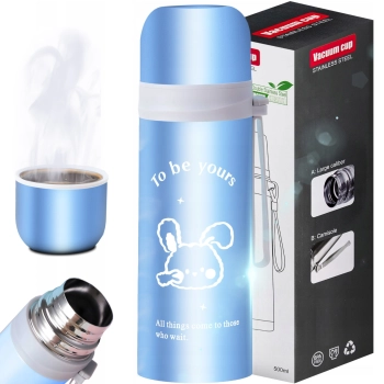 Termos turystyczny próżniowy do kawy herbaty z uchwytem STAL 500 ml - niebieski