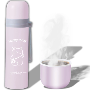 Termos turystyczny próżniowy do kawy herbaty z uchwytem STAL 500 ml - różowy