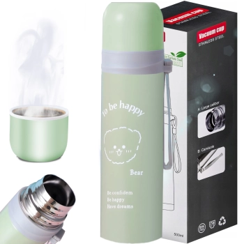 Termos turystyczny próżniowy do kawy herbaty z uchwytem STAL 500 ml - zielony