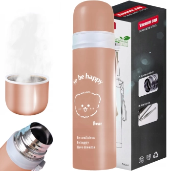 Termos turystyczny próżniowy do kawy herbaty z uchwytem STAL 500 ml - brązowy