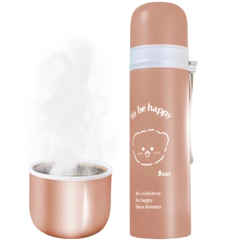 Termos turystyczny próżniowy do kawy herbaty z uchwytem STAL 500 ml - brązowy