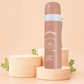 Termos turystyczny próżniowy do kawy herbaty z uchwytem STAL 500 ml - brązowy