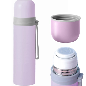 Termos próżniowy turystyczny do kawy herbaty z uchwytem STAL 500 ml - różowy