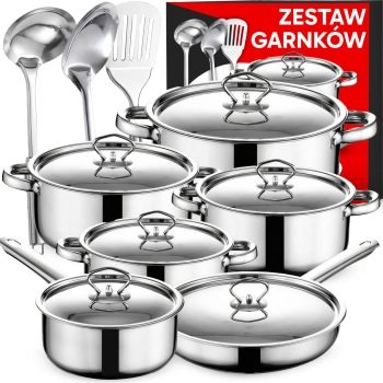 Zestaw garnków stalowych z pokrywkami łyżka szpatuła nabierak - 15 el.