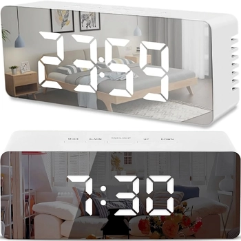 Zegar budzik z termometrem podświetlaniem LED - lustrzany