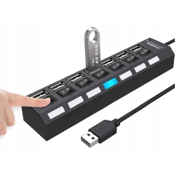 HUB rozdzielacz USB-A z włącznikami podświetlaniem 7 portów