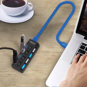 HUB rozdzielacz USB-A z włącznikami podświetlaniem 4 porty