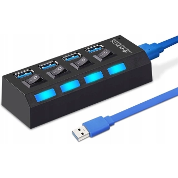 HUB rozdzielacz USB-A z włącznikami podświetlaniem 4 porty