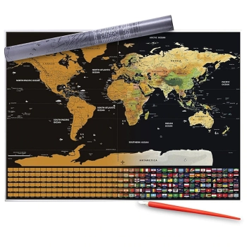 Plakat zdrapka podróżniczy mapa świata 82 x 59 - czarno złoty