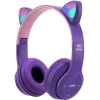 Słuchawki bezprzewodowe dla dzieci FM Bluetooth świecące LED SD kot - fioletowe