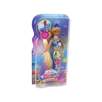 Lalka Syrenka Niebieska Długie Blond Włosy Ogon Syreni Cekiny