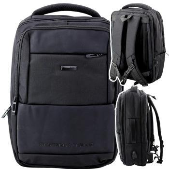 Plecak Miejski Biznesowy USB Pas Piersiowy Czarny 26L 45cm