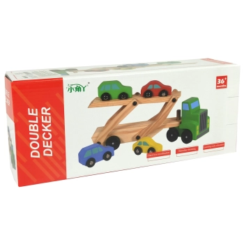 Drewniana Zielona Laweta Ciężarówka z Samochodzikami Klocki