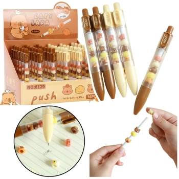 Długopis Z Figurkami Kapibara Brązowy Beżowy Czarny Wkład