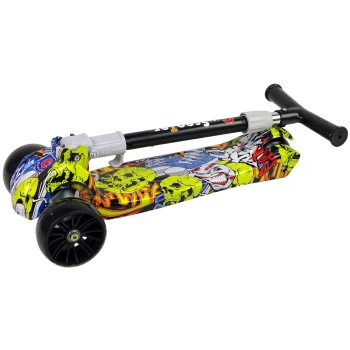 Hulajnoga Trójkołowa Balansowa Świecące Koła Żółta Kolorowa Grafika Czaszki