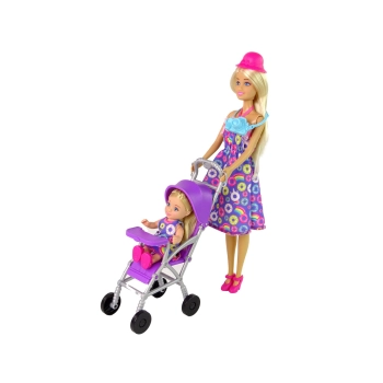 Zestaw Lalka Z Dzieckiem W Wózku Spacerowym Akcesoria