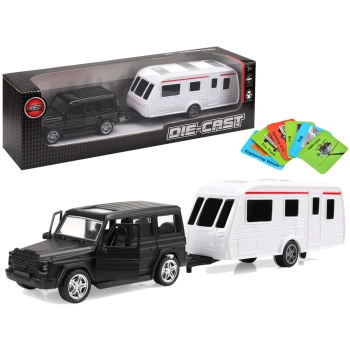 Zestaw Pojazdów Jeep Czarny Przyczepa Kempingowa Metalowe Elementy