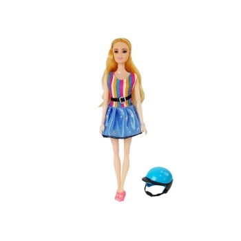Zestaw Lalka Ze Skuterem Kask Długie Włosy Różowy