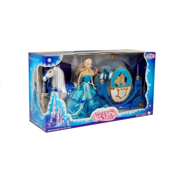 Zestaw Lalka w Karocy Koń do Czesania Niebieska