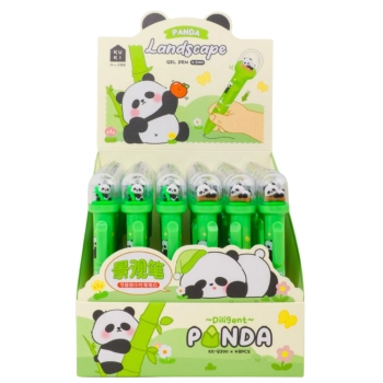 Długopis Żelowy Zielony Panda W Kopule Niebieski Tusz 0.5mm