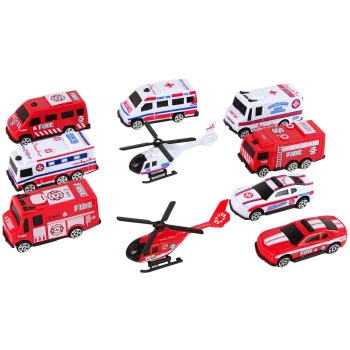 Zestaw Autek Resoraki Pojazdy Straż Pożarna Ambulans 10 el.