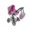 Wózek Dla Lalek Spacerówka 2 w 1 Torba Nosidełko Różowy Gwiazdki