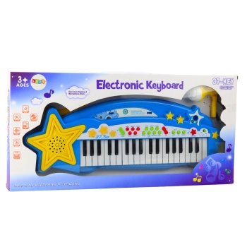 Duży Keyboard Elektroniczny Dla Dzieci 37 Klawiszy MP3 Mikrofon Niebieski