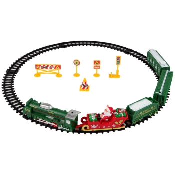 Zestaw Świąteczny Kolejka Lokomotywa Tory Sanie Mikołaj Światła 260 cm Długości