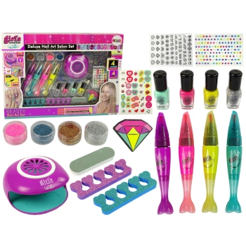 Duży Zestaw do Malowania Paznokci Pisaki Brokat Naklejki Lampa