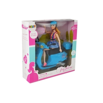 Zestaw Lalka Ze Skuterem Kask Długie Włosy Różowy