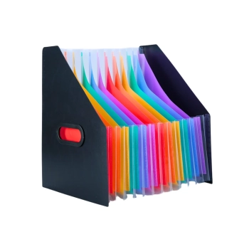 Pionowa Teczka Organizer Na Dokumenty Kolorowe Zakładki Kieszenie Czarna A4