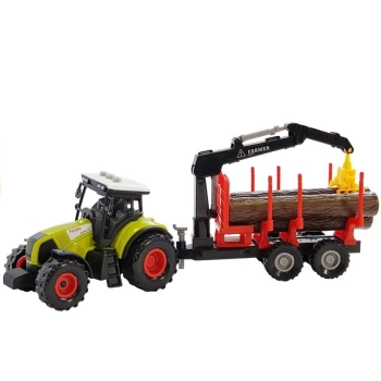 Traktor z Przyczepą leśną z Drewnem i Ramieniem