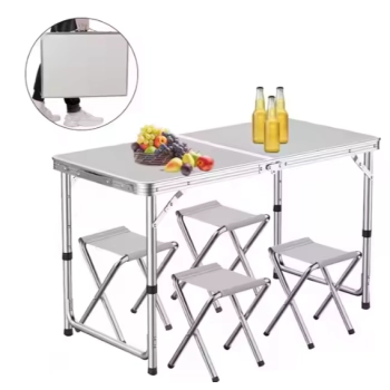 Zestaw Turystyczny Stolik Składany Kempingowy 4 Krzesła Szary