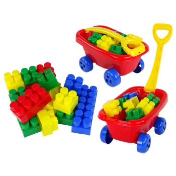 Wózek do Ciągnięcia z Kolorowymi Klockami K3 Czerwony