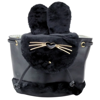 Plecak Dziecięcy Pluszowy Uszy Regulowany Pasek Czarny 22cm 4L