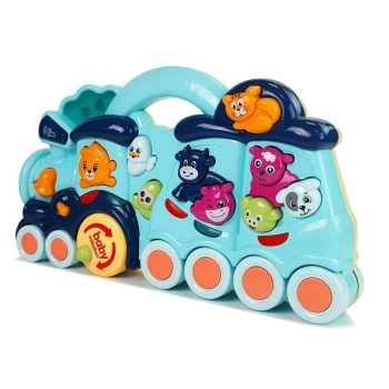 Interaktywna Zabawka dla dzieci Lokomotywa Odgłosy Zwierząt Dźwięk Niebieska