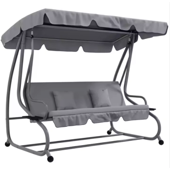 Huśtawka Czteroosobowa Ogrodowa Bujana Daszek Wolnostojąca Szara