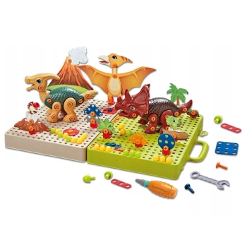 Zestaw Plansza Klocki DIY Dinozaury Śrubokręt