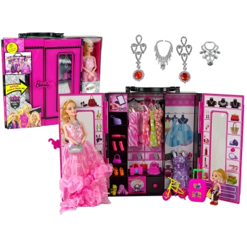 Lalka z Garderobą Sukienki Dodatki Dla Lalek Szafa Na Ubranka Walizka