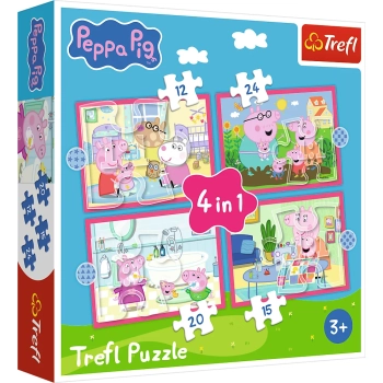 Puzzle - 4w1 (12, 15, 20, 24) - Peppa uwielbia przygody - Świnka Peppa - Trefl 34672