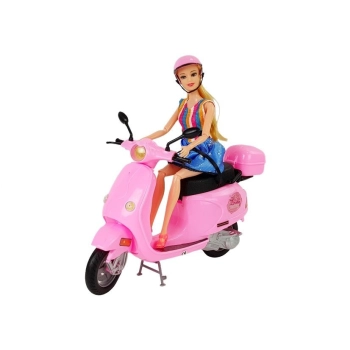 Zestaw Lalka Ze Skuterem Kask Długie Włosy Różowy